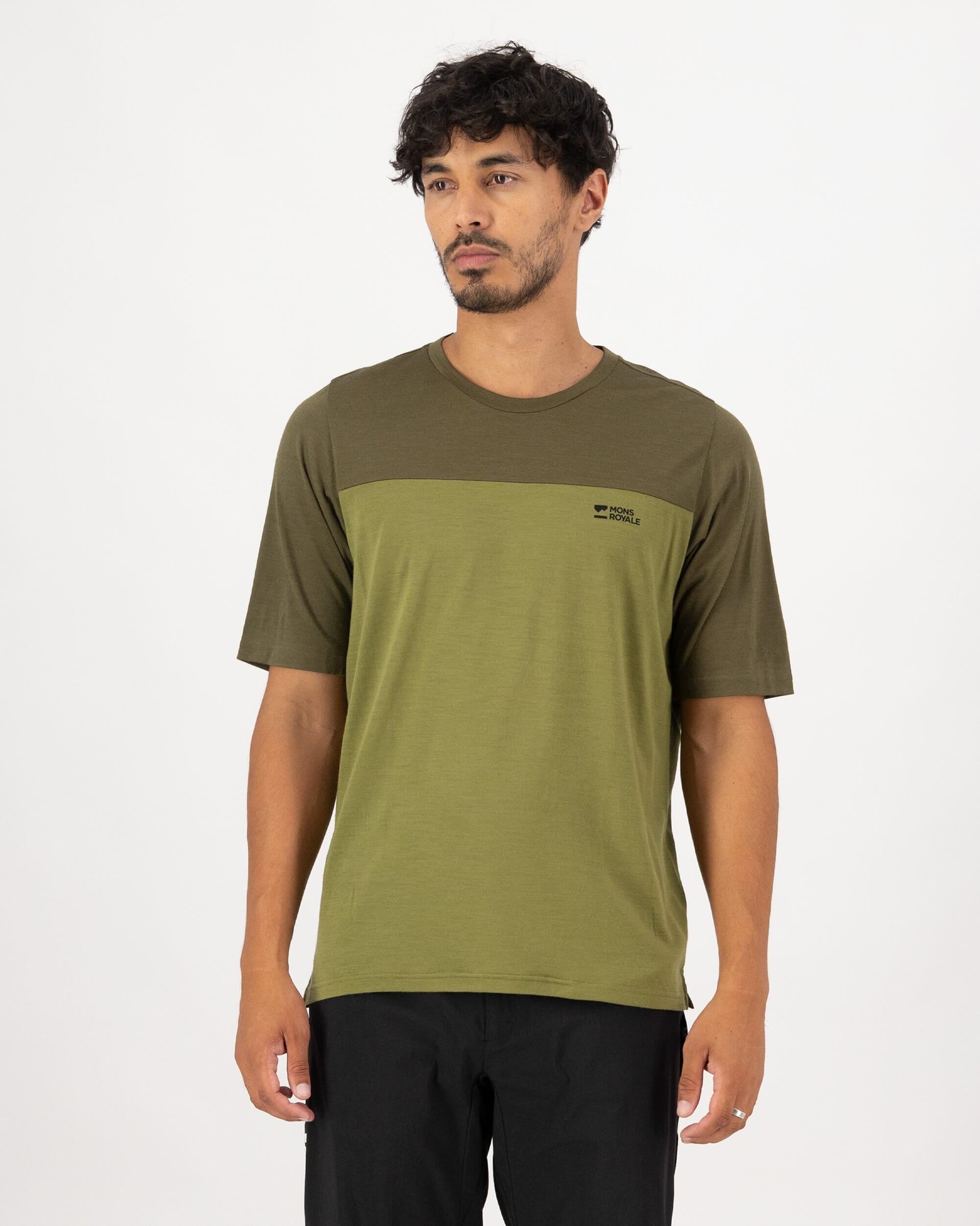 Mons Royale Mens Diversion Merino Bike Jersey Short Sleeve - Fern / Olive, front
