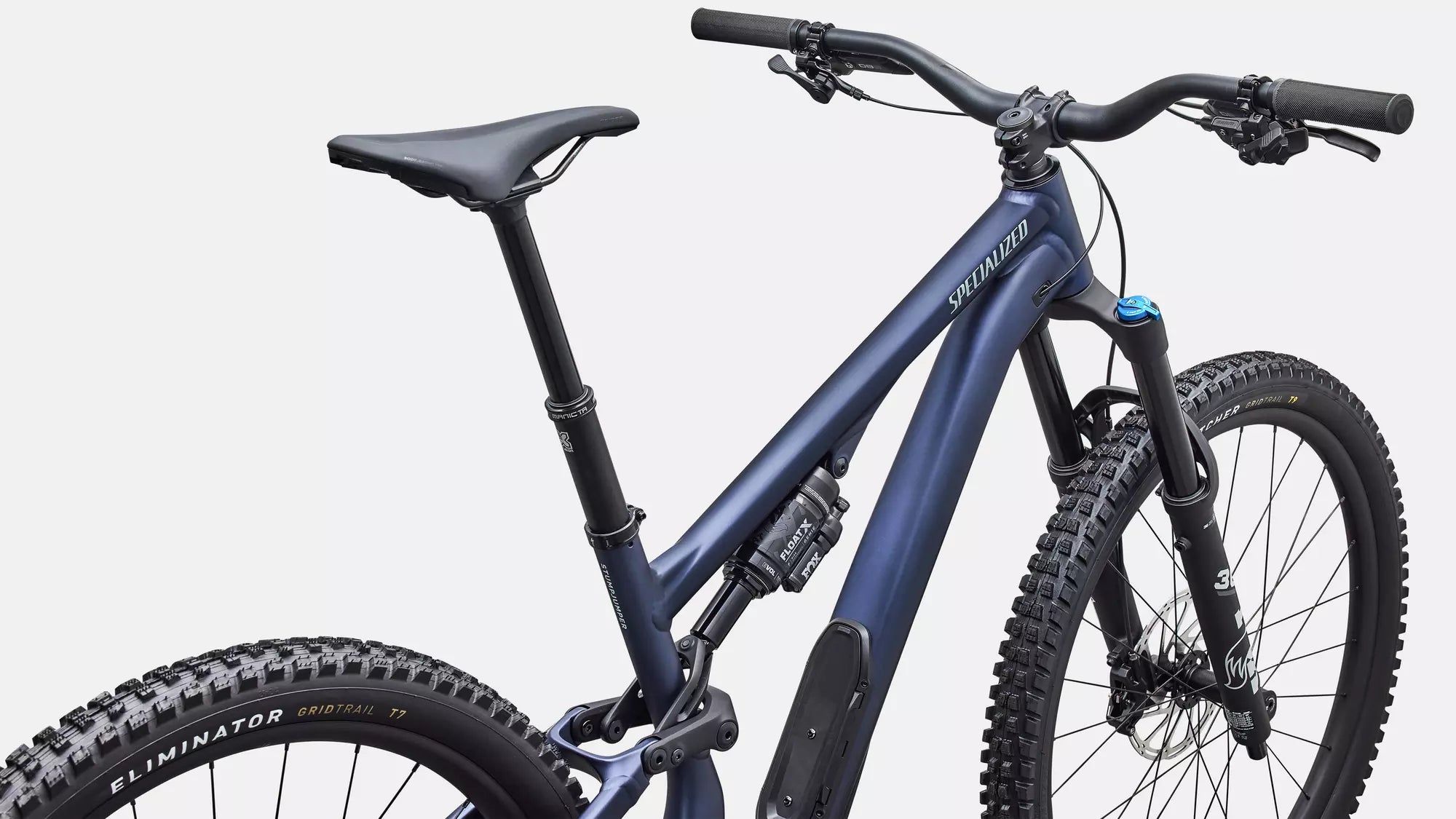 Specialized Stumpjumper 15 EVO Comp Alloy - Satin Metallic Deep Marine / Agave Grey cockpit detail