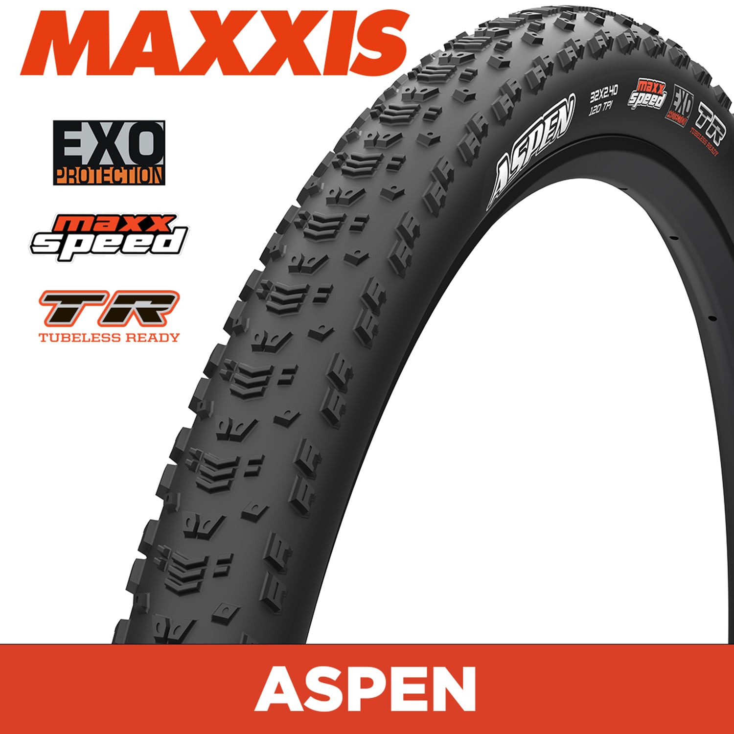 Maxxis Aspen Tyre - 32X2.40 - MaxxSpeed / EXO / TR - Foldable 120 TPI E25 at Spoke N Trail