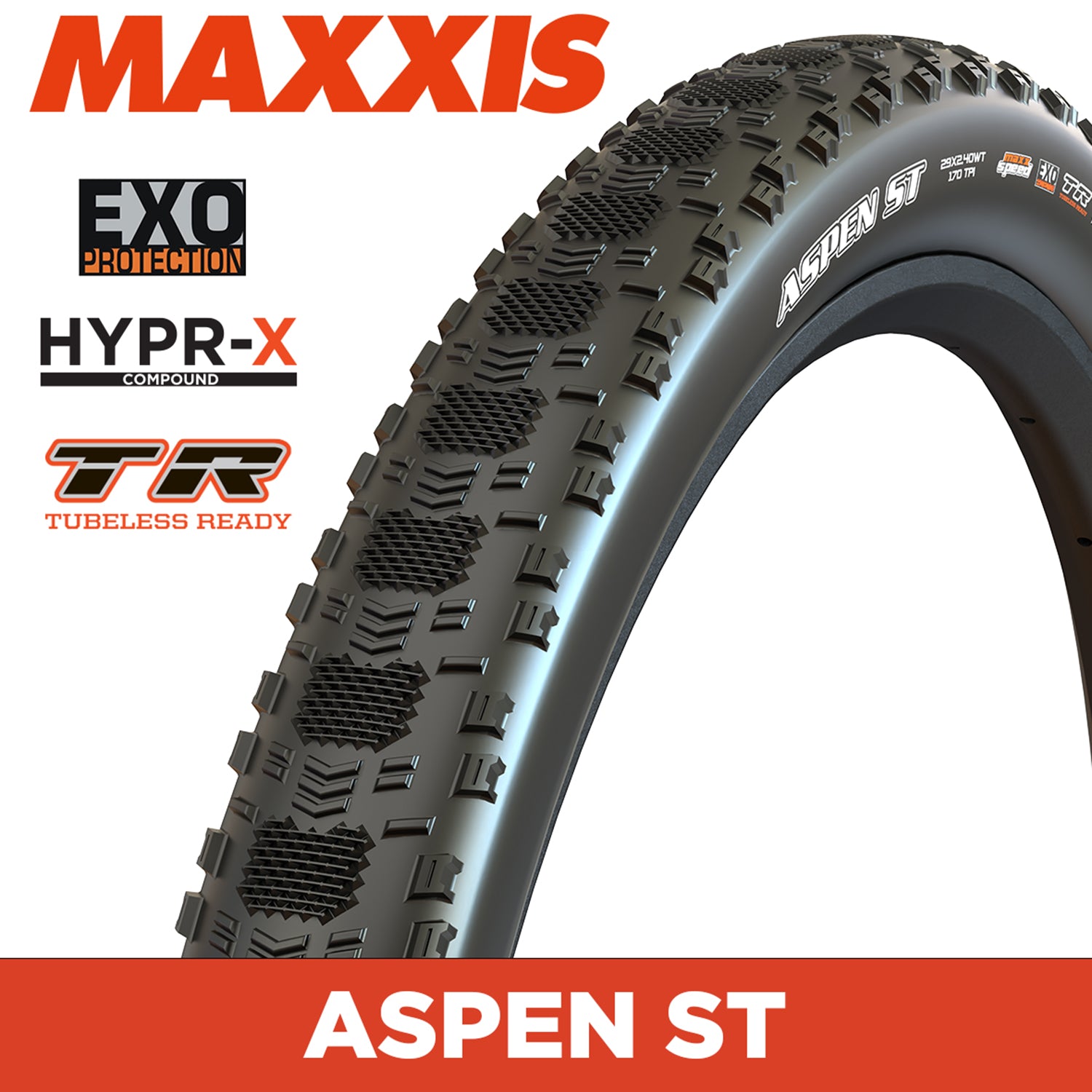 Maxxis Aspen ST Tyre - 32X2.15 - HYPR-X / EXO / TR - Foldable 120 TPI E50 at Spoke N Trail