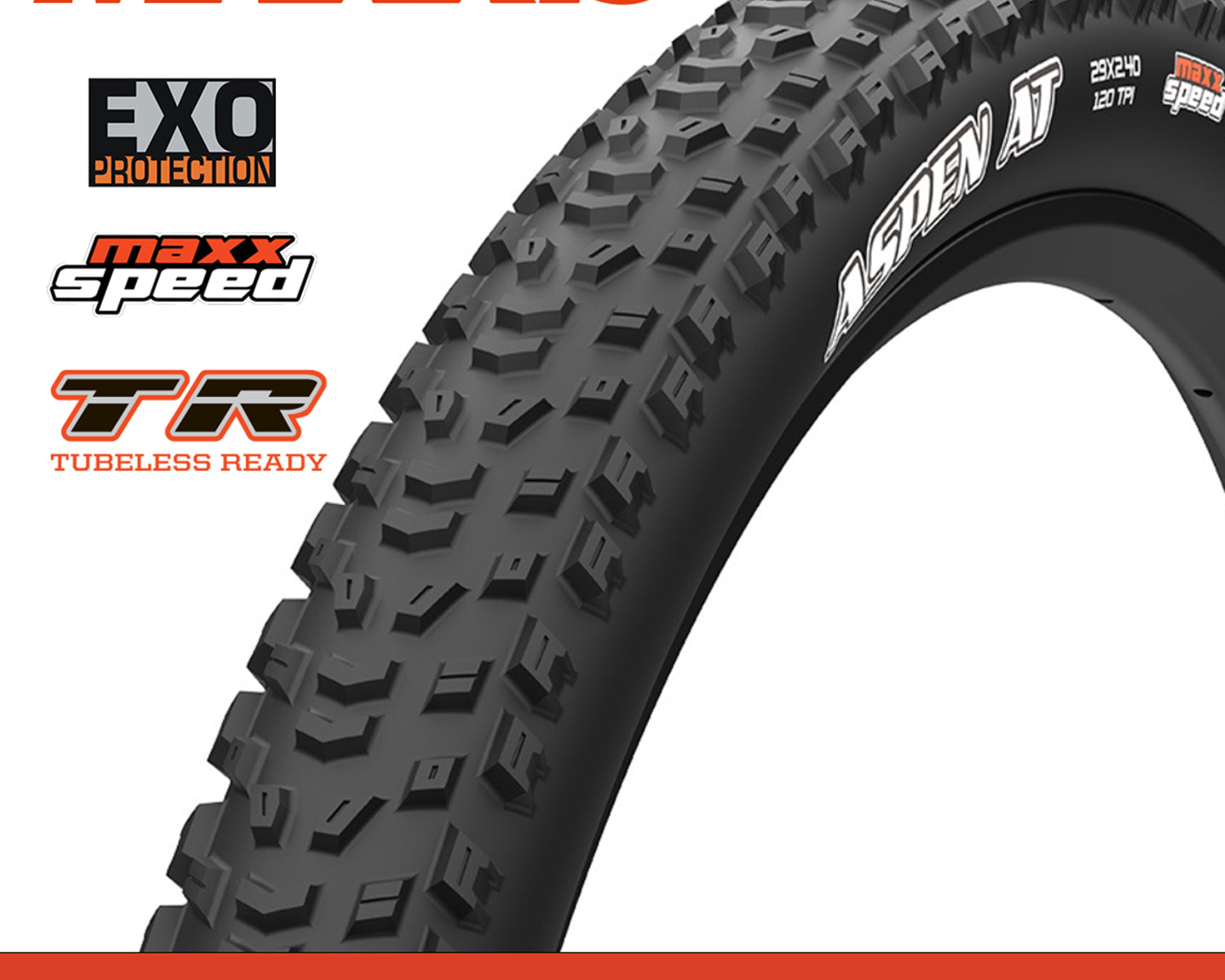 Maxxis Aspen AT Tyre - 32X2.40 - MaxxSpeed / EXO / TR - Foldable 120 TPI E50 at Spoke N Trail