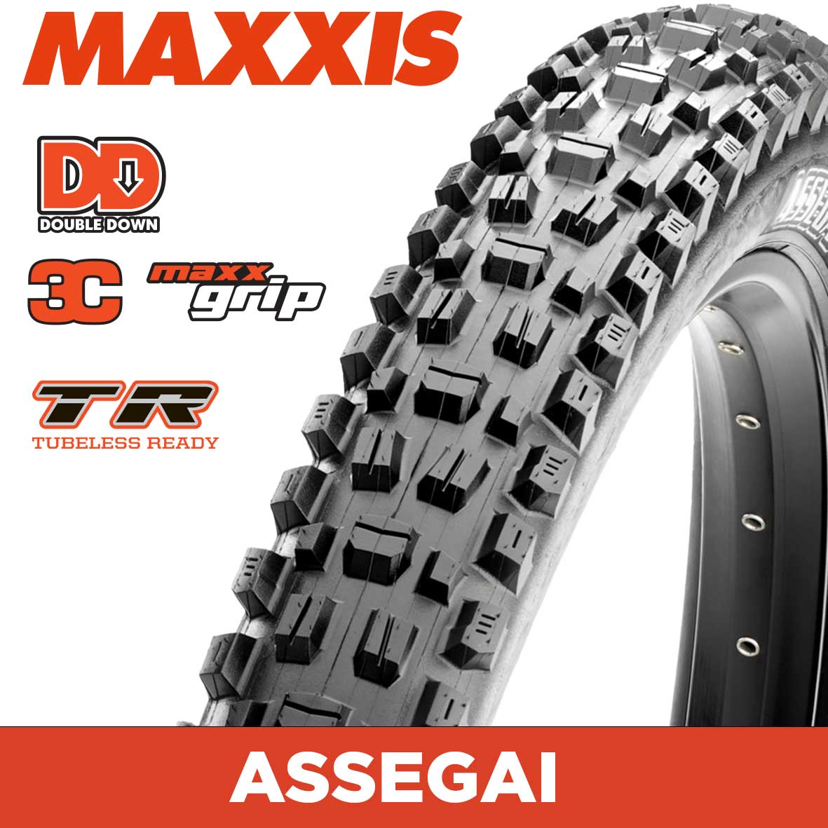 Maxxis Assegai Tyre - 27.5X2.50 - 3C MaxxGrip / DD / TR - Foldable 120X2 TPI E25 at Spoke N Trail