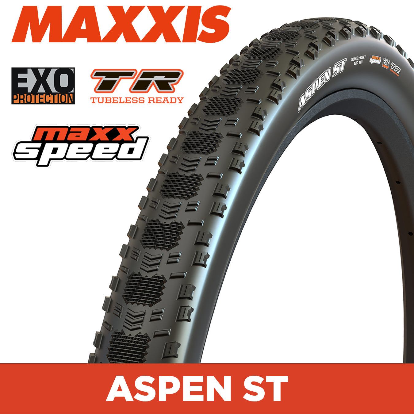 Maxxis Aspen ST Tyre - 29X2.40 - MaxxSpeed / EXO / TR - Foldable 120 TPI E25 at Spoke N Trail