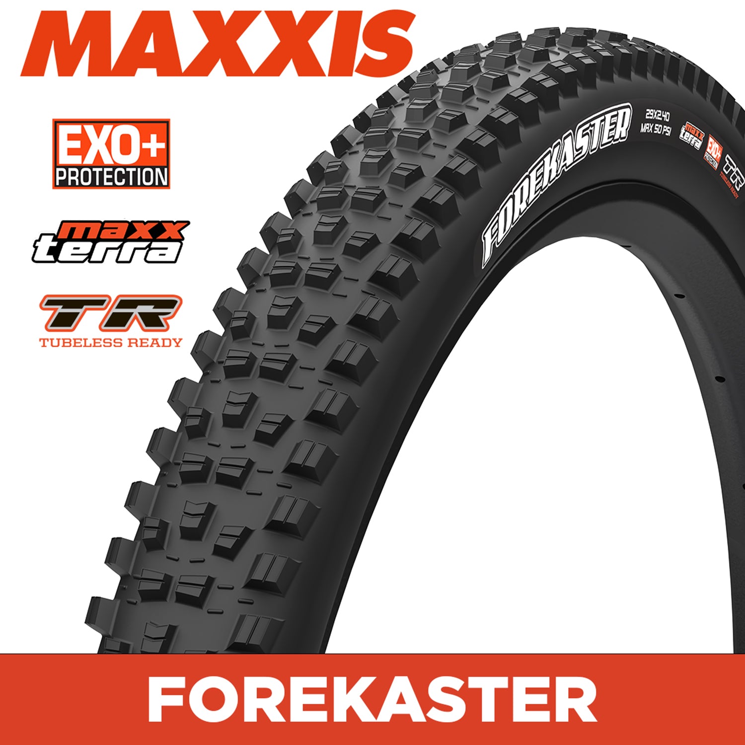 Maxxis Forekaster Tyre - 27.5X2.40 - MaxxTerra / EXO+ / TR - Foldable 60 TPI E25 at Spoke N Trail