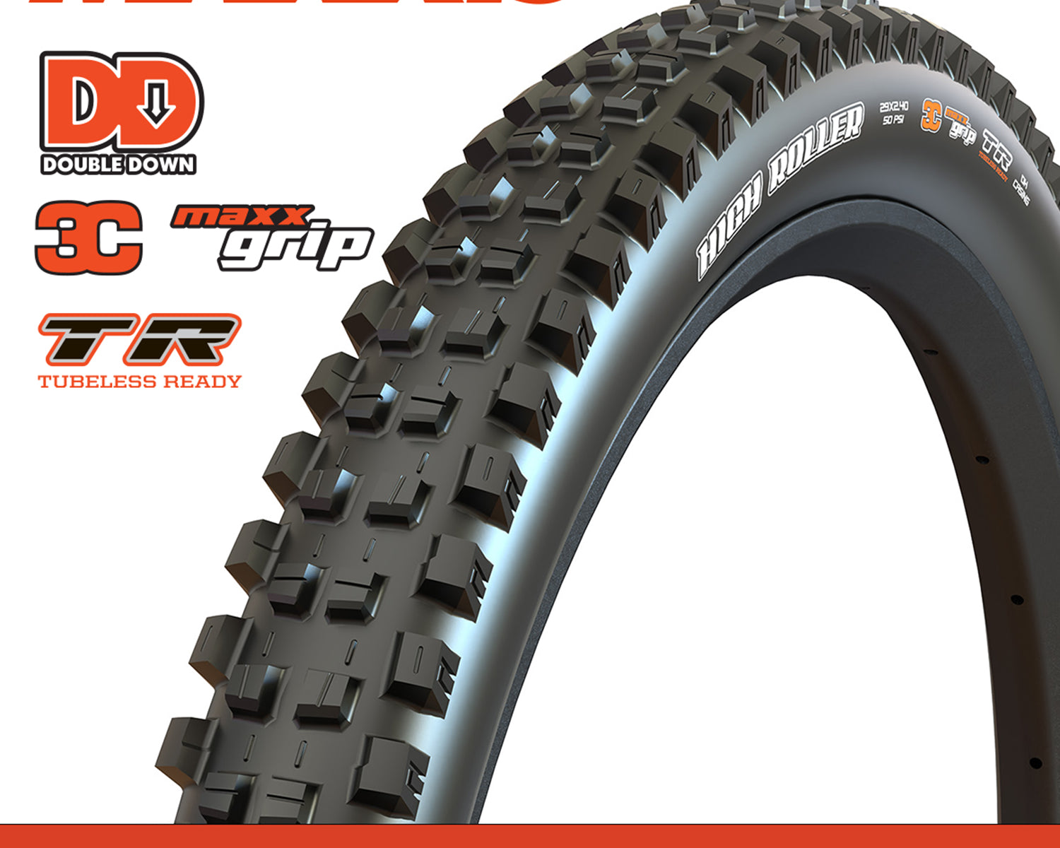 Maxxis High Roller Tyre - 29X2.40 - 3C MaxxGrip / DD / TR - Foldable 120X2 TPI E25 at Spoke N Trail