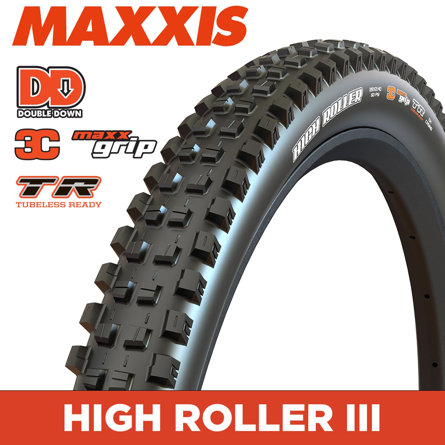 Maxxis High Roller Tyre - 29X2.40 - 3C MaxxGrip / DD / TR - Foldable 120X2 TPI E25 at Spoke N Trail