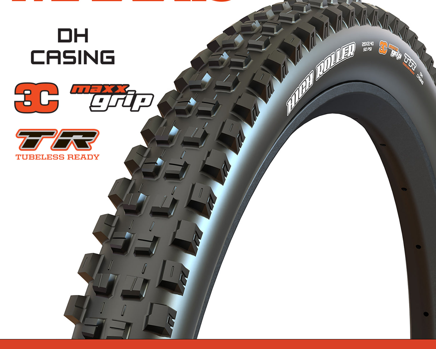 Maxxis High Roller Tyre - 27.5X2.40 - 3C MaxxGrip / DH / TR - Foldable 60X2 TPI E25 at Spoke N Trail