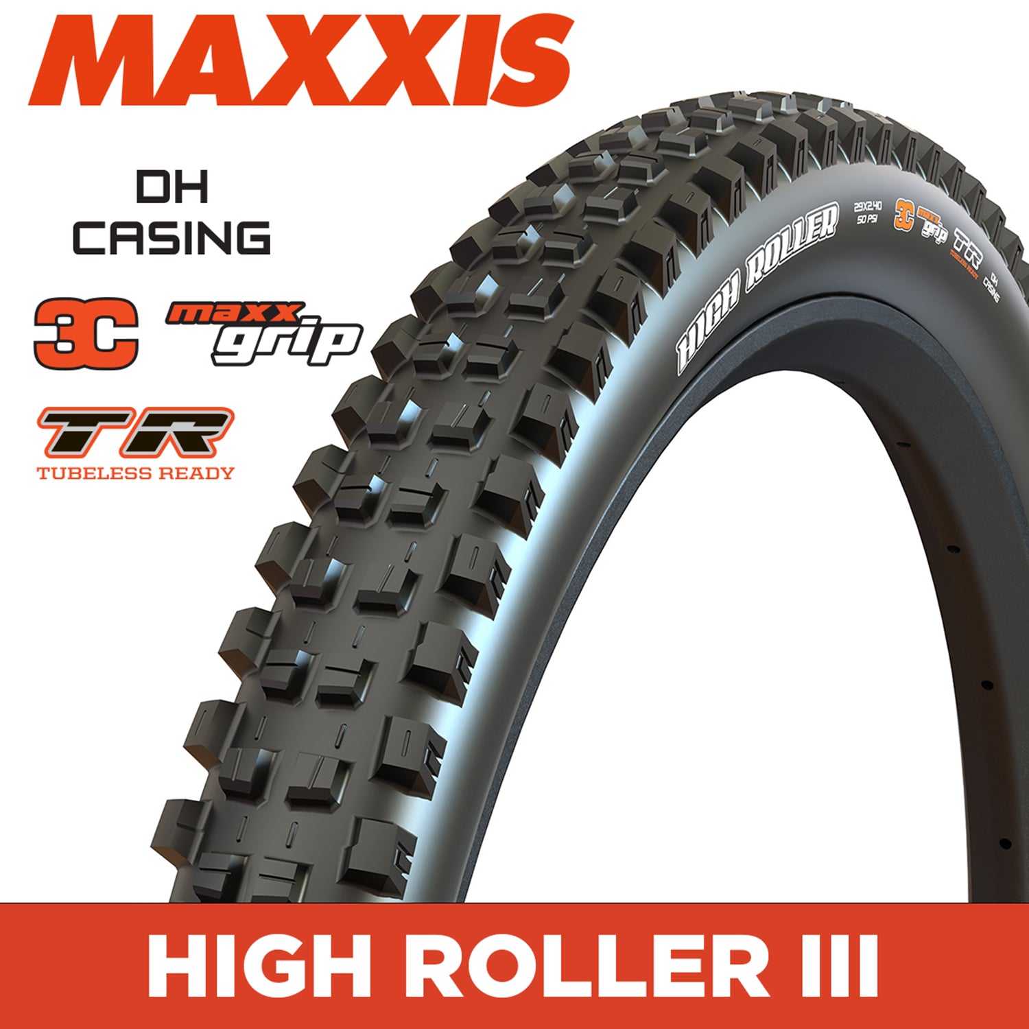 Maxxis High Roller Tyre - 27.5X2.40 - 3C MaxxGrip / DH / TR - Foldable 60X2 TPI E25 at Spoke N Trail