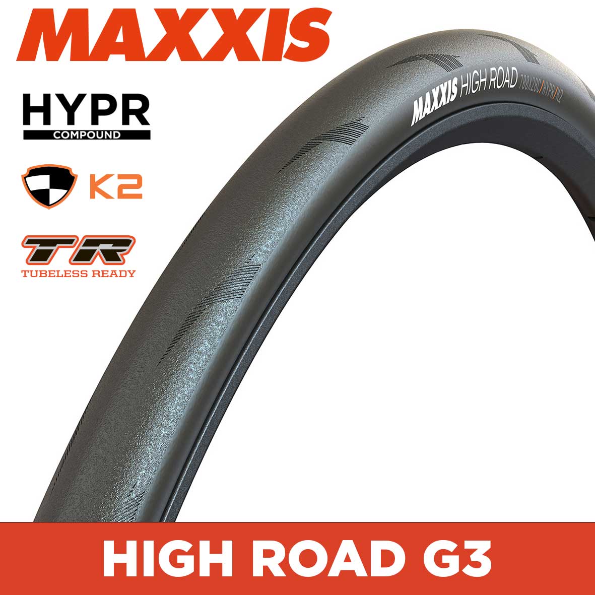 Maxxis High Road Tyre - 700X25C - HYPR / K2 / TR - Carbon Fiber 150 TPI at Spoke N Trail