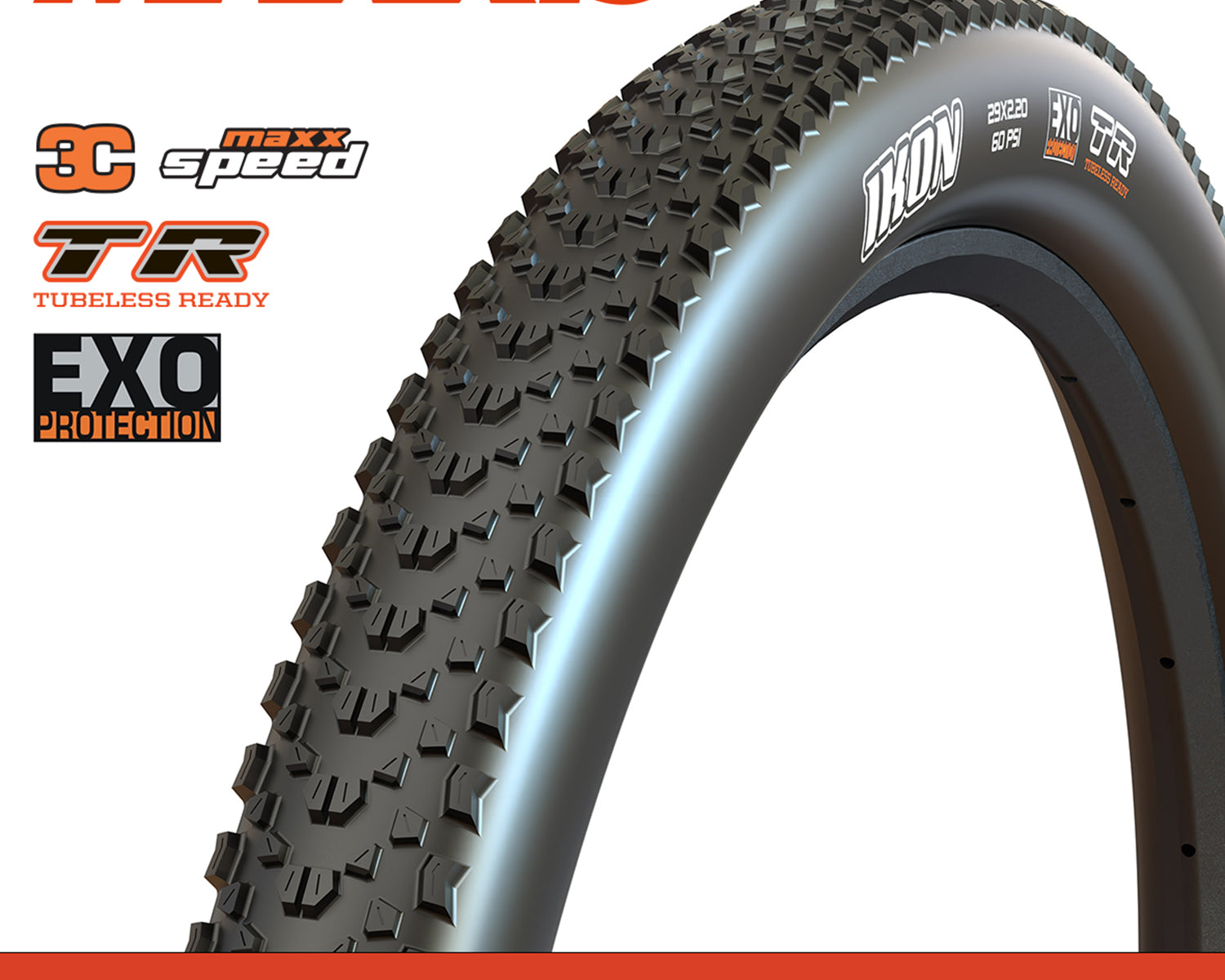 Maxxis Ikon Tyre - 29X2.60 - 3C MaxxSpeed / EXO / TR - Foldable 120 TPI E25 at Spoke N Trail