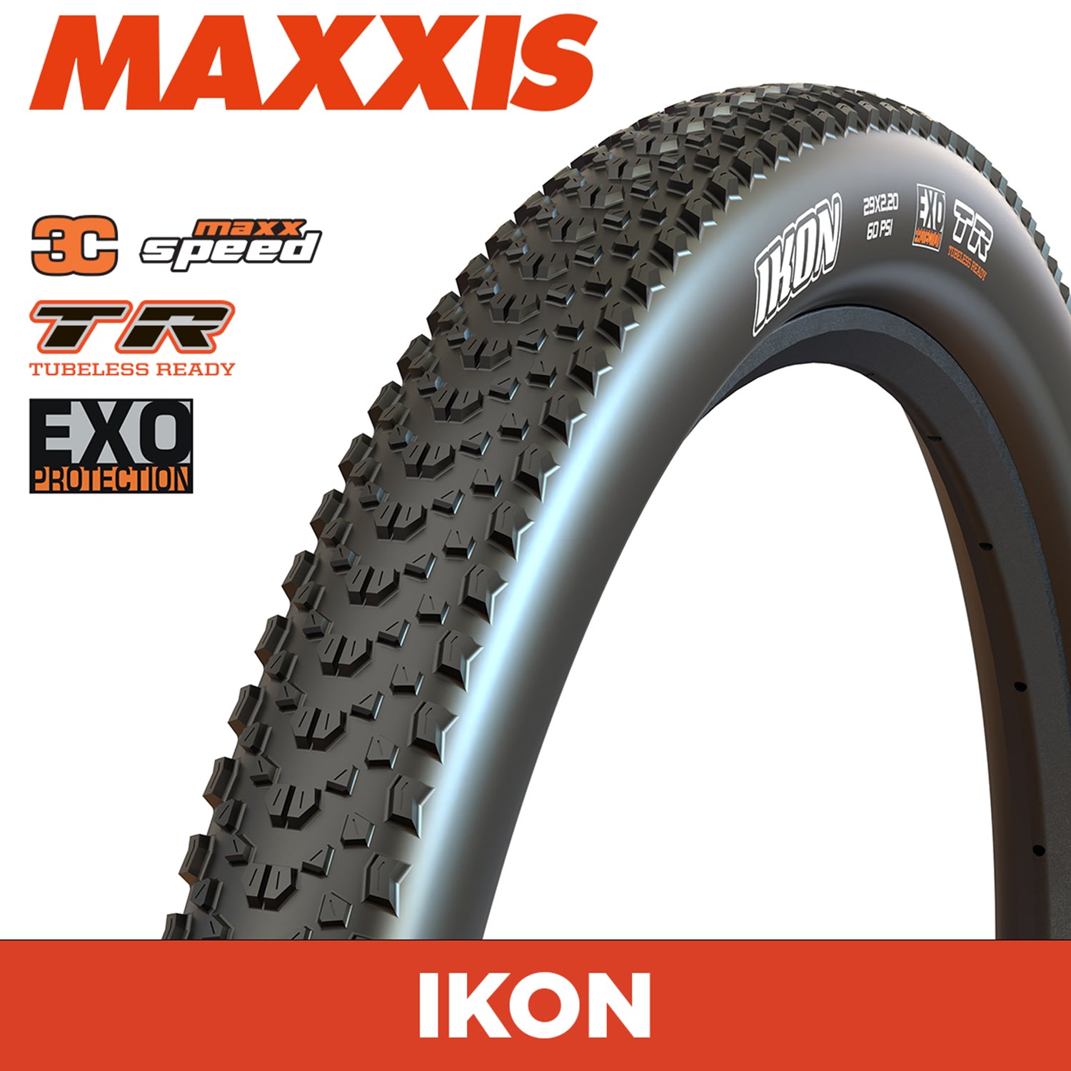 Maxxis Ikon Tyre - 29X2.60 - 3C MaxxSpeed / EXO / TR - Foldable 120 TPI E25 at Spoke N Trail