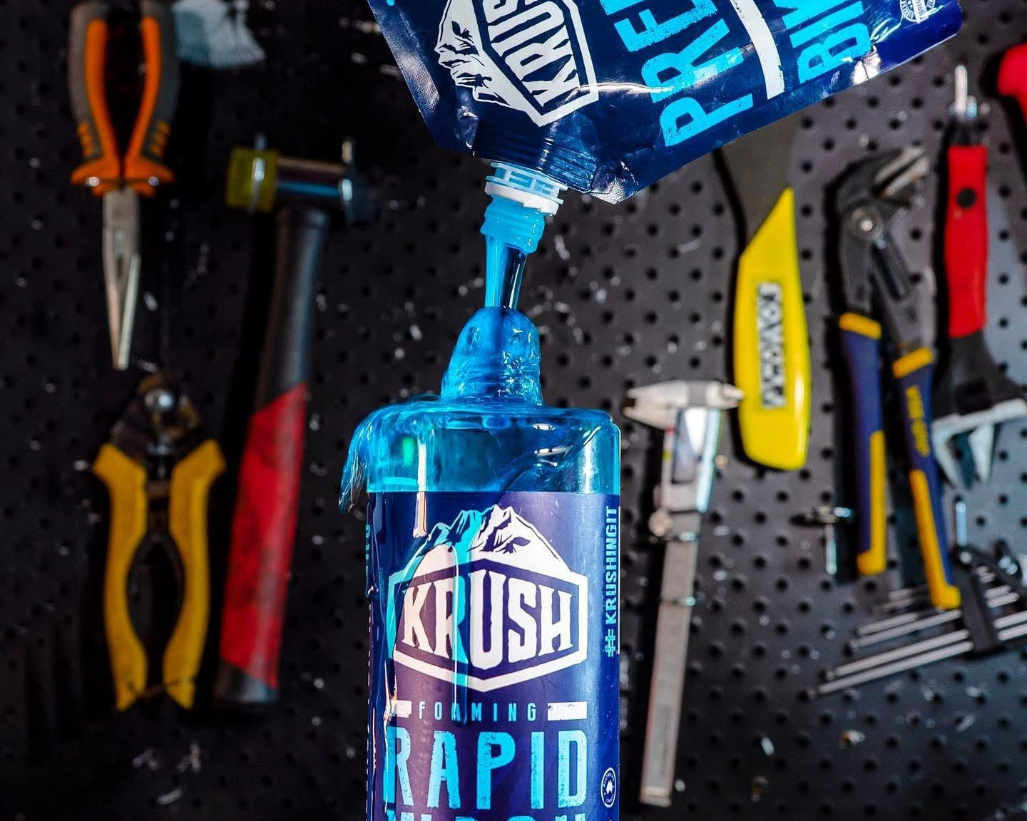 Krush Premium Bike Wash Refill Pouch 500ml in use