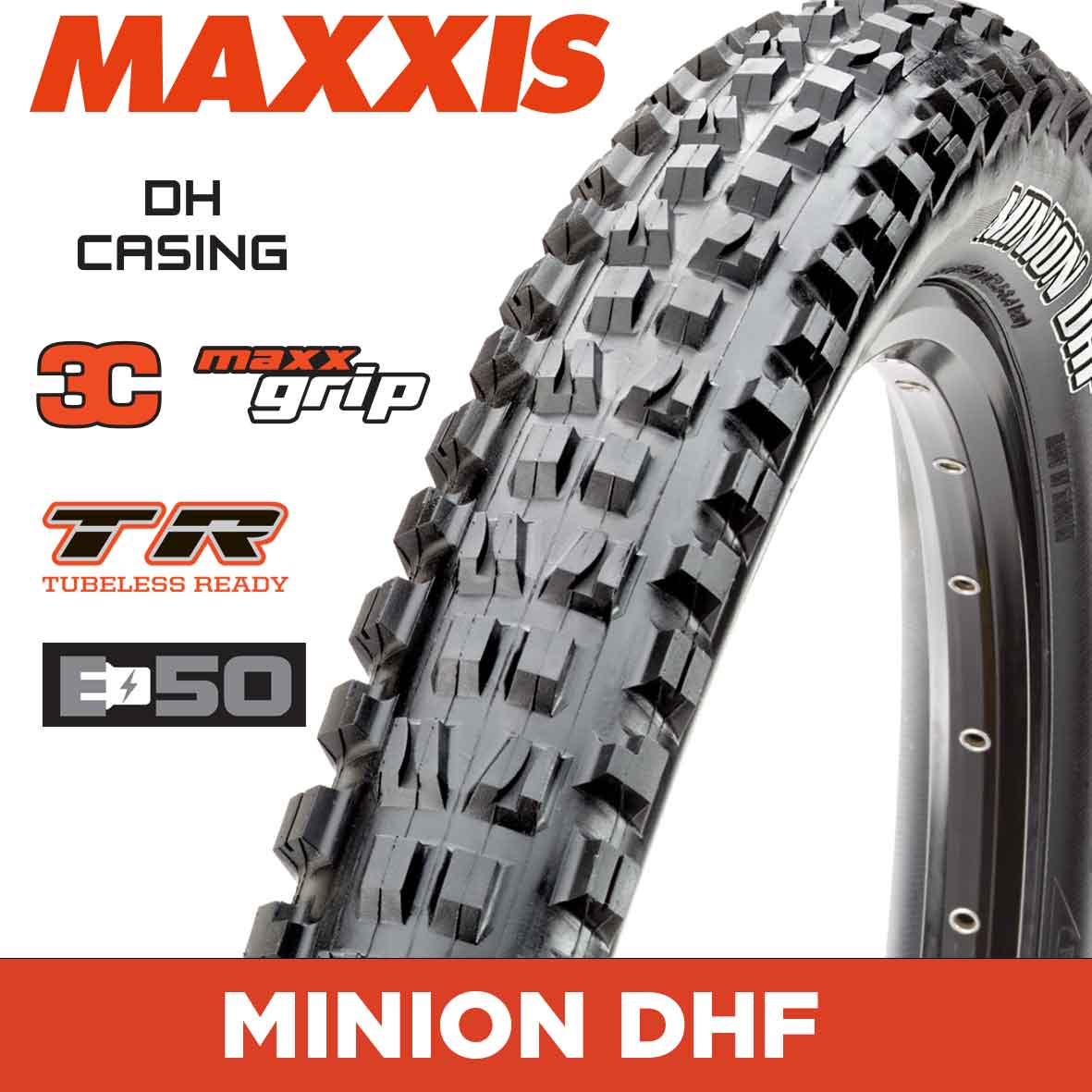Maxxis Minion DHF Tyre - 29X2.50 - 3C MaxxGrip / DH / TR - Foldable 60X2 TPI E50 at Spoke N Trail