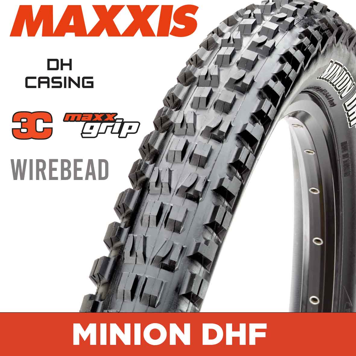 Maxxis Minion DHF Tyre - 24X2.40 - 3C MaxxGrip / DH - Wire 60X2 TPI E25 at Spoke N Trail