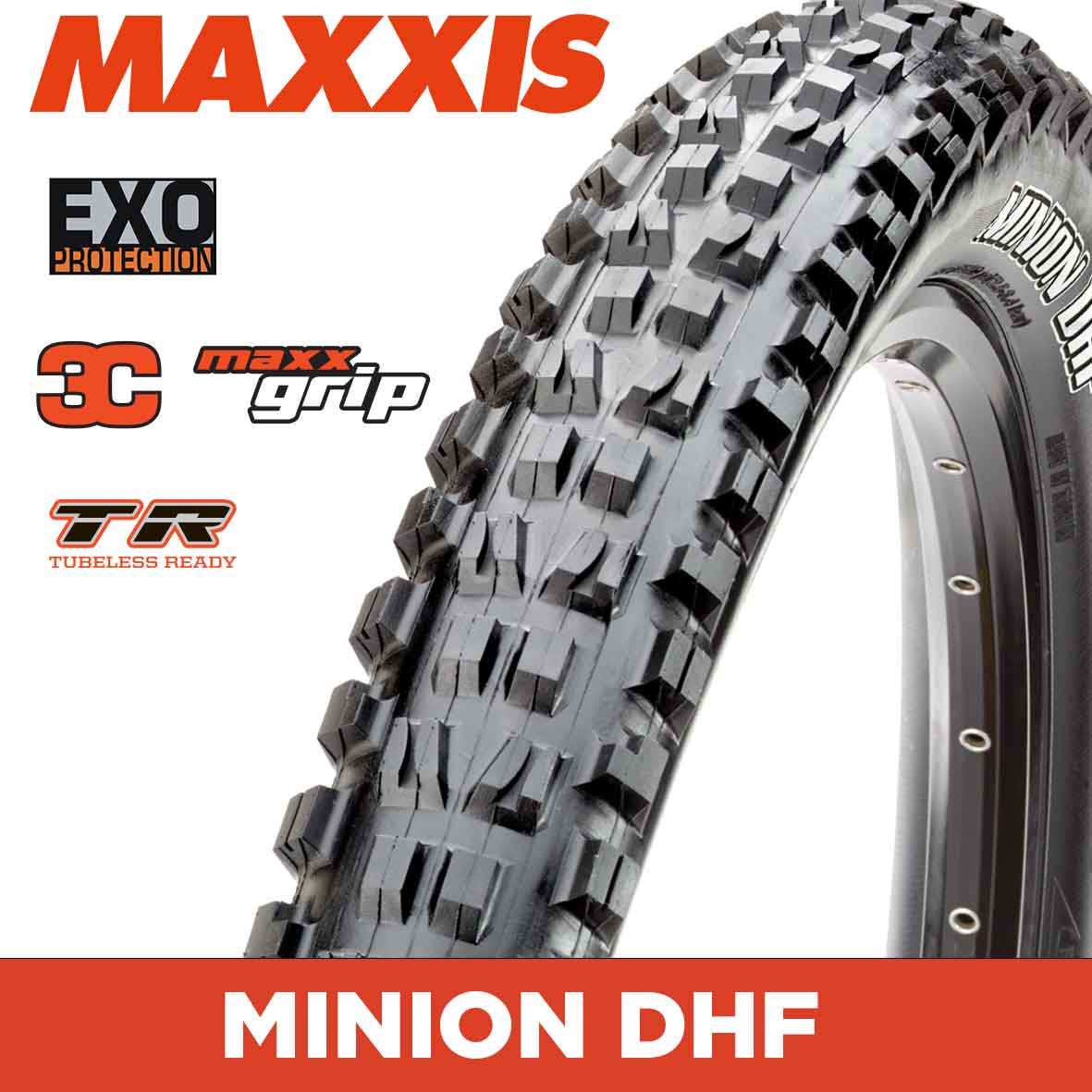 Maxxis Minion DHF Tyre - 29X2.50 - 3C MaxxGrip / EXO / TR - Foldable 60 TPI E25 at Spoke N Trail