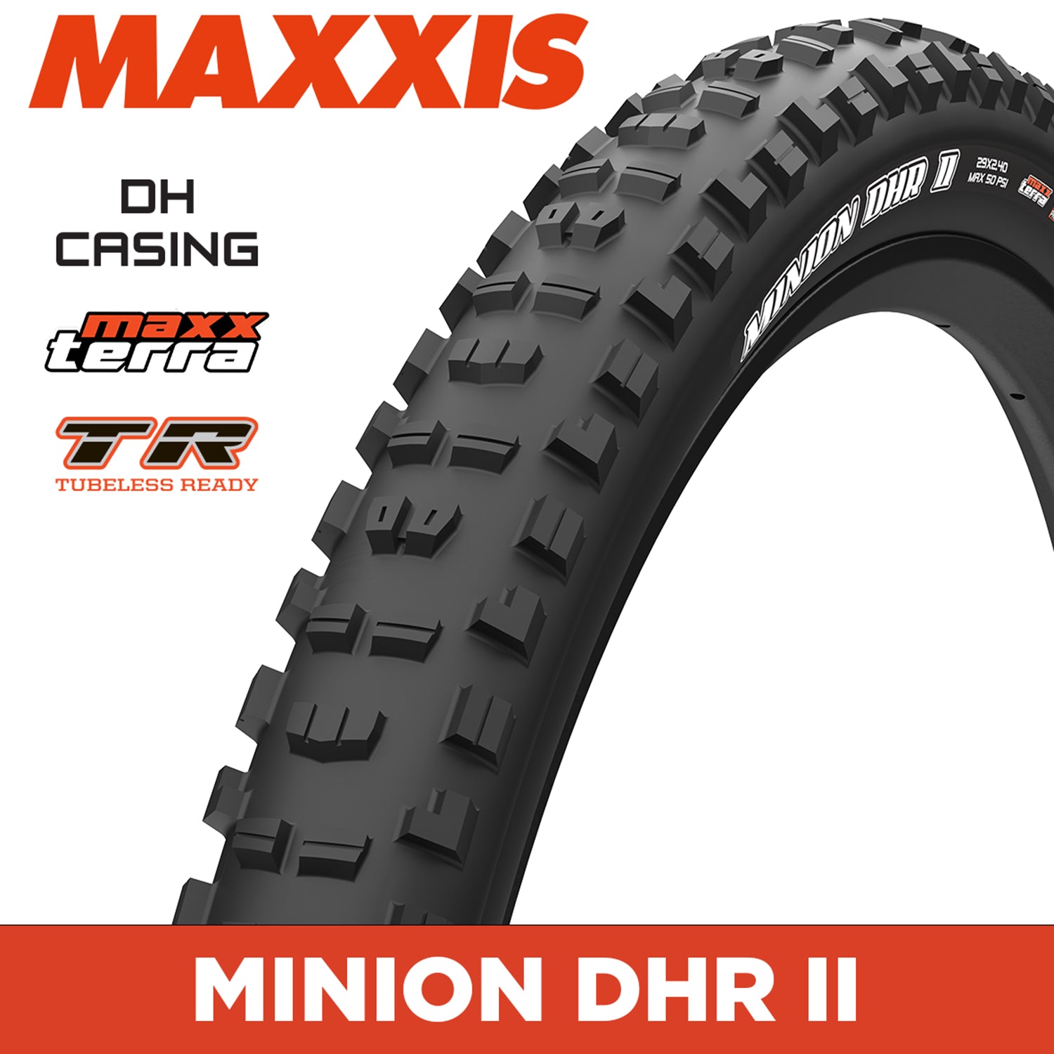 Maxxis Minion DHR II Tyre - 27.5X2.50 - MaxxTerra / DH / TR - Foldable 60X2 TPI E25 at Spoke N Trail