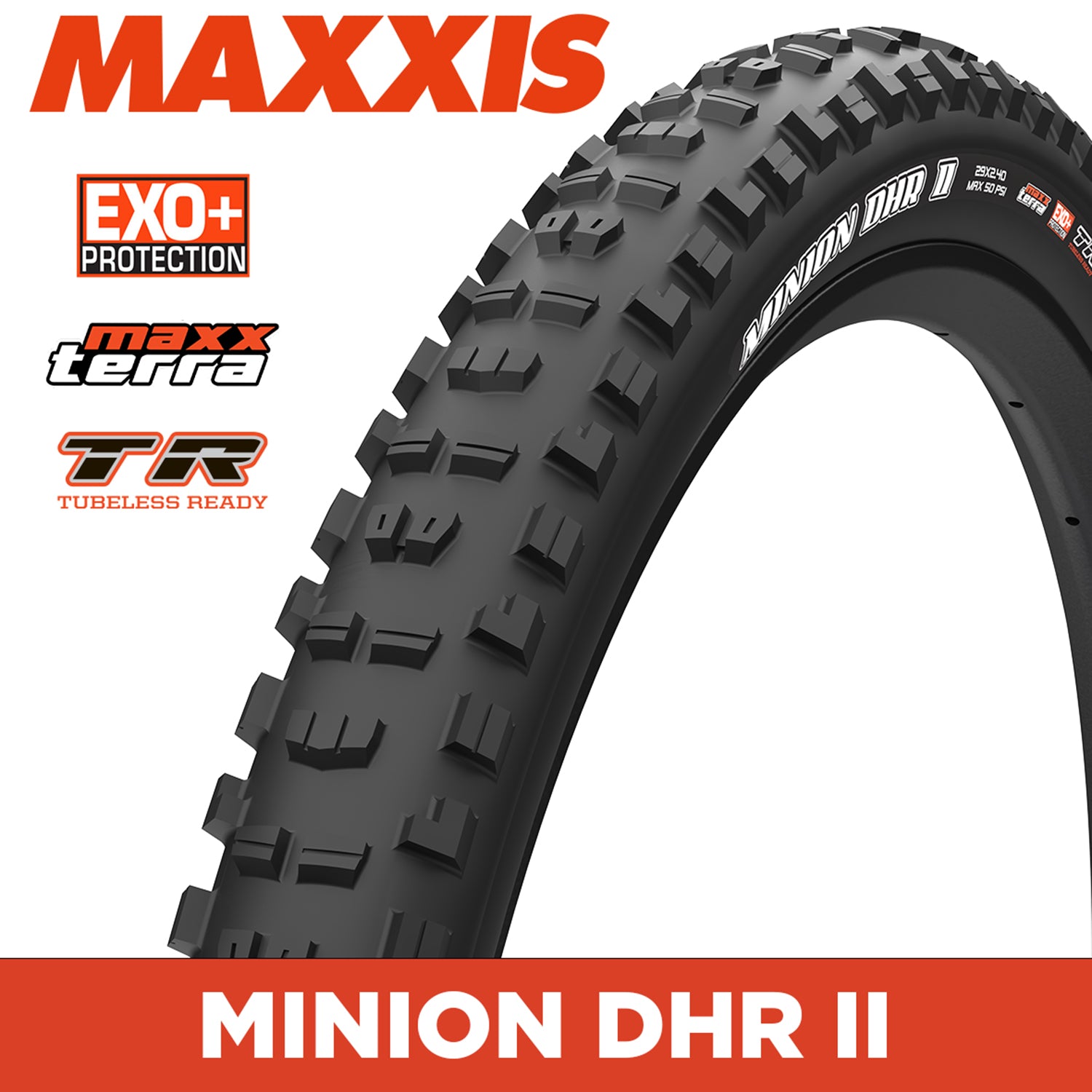 Maxxis Minion DHR II Tyre - 29X2.40 - MaxxTerra / EXO+ / TR - Foldable 60 TPI E25 at Spoke N Trail