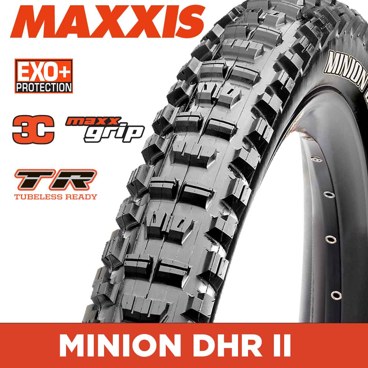 Maxxis Minion DHR II Tyre - 27.5X2.40 - 3C MaxxGrip / EXO+ / TR - Foldable 60 TPI E25 at Spoke N Trail
