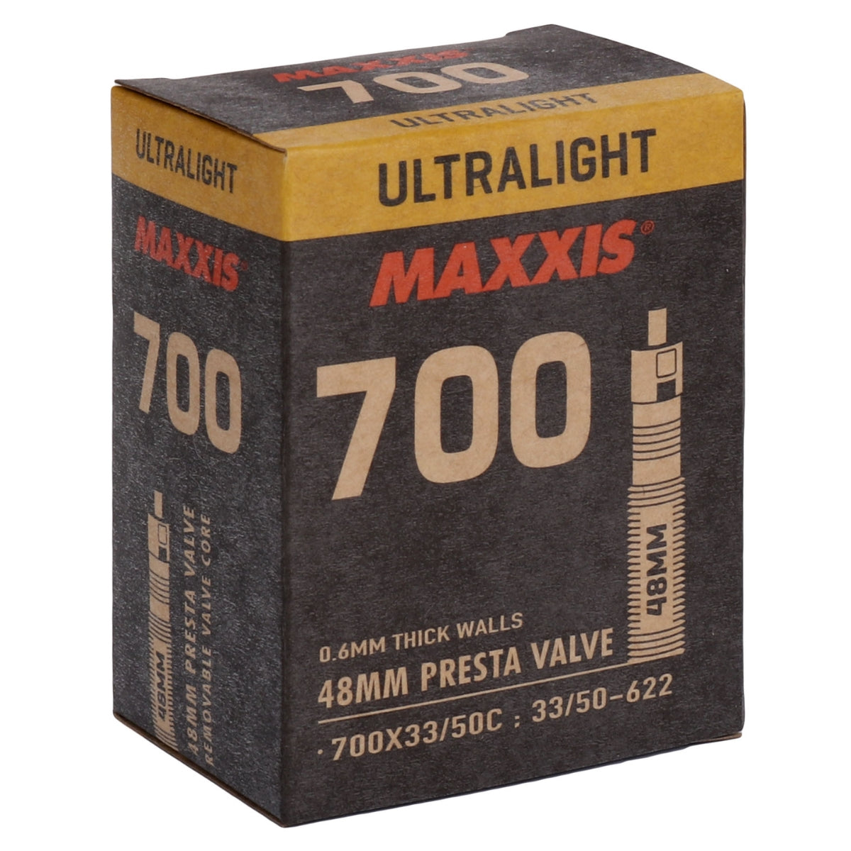 Maxxis Ultralight Tube - 700X33/50C - Presta 48mm - Removable Core at Spoke N Trail