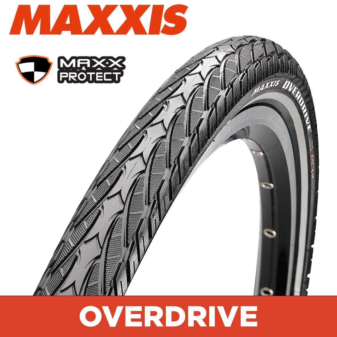 Maxxis Overdrive Tyre - 28X1-5/8X1-1/4 700X32C - MaxxProtect - Wire 27 TPI at Spoke N Trail
