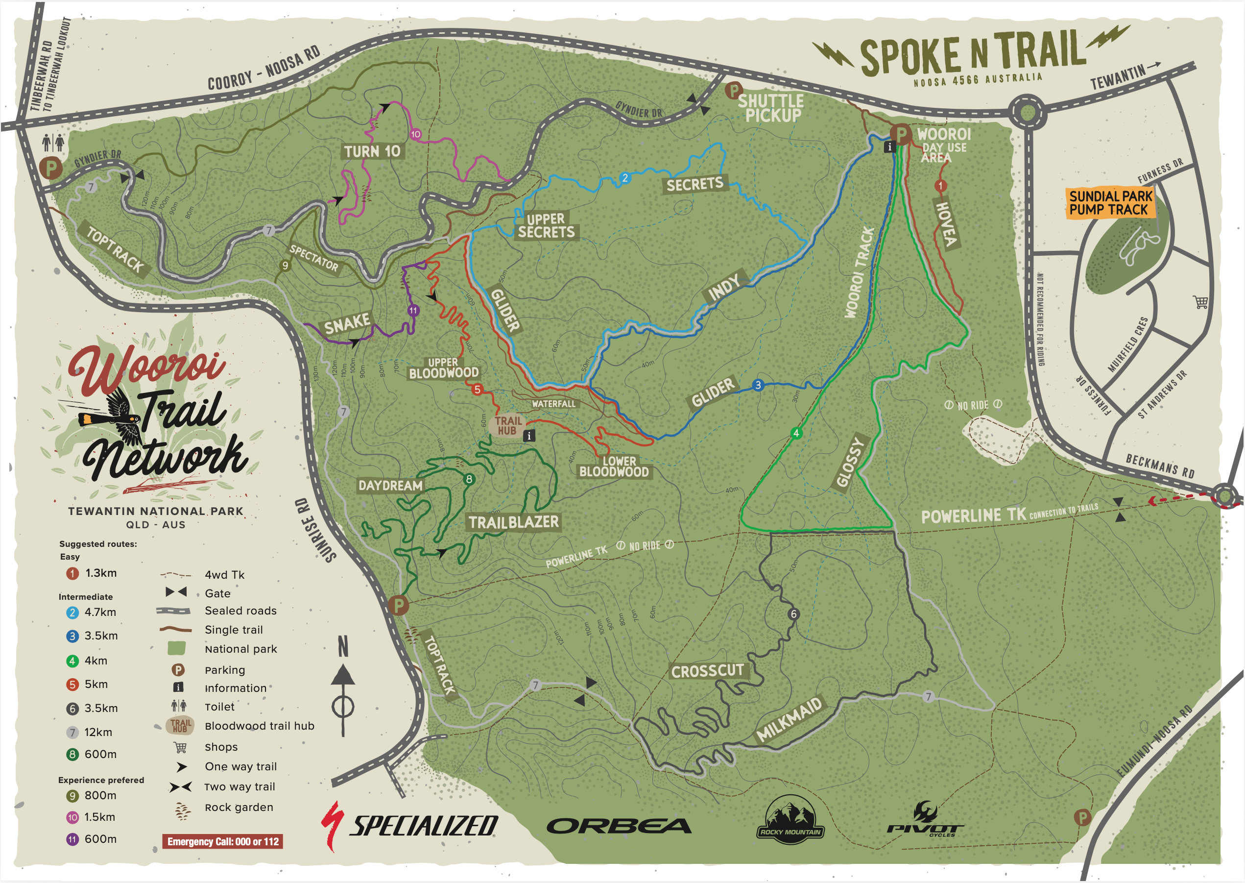 Map of the Wooroi Trail Network with various trails and names