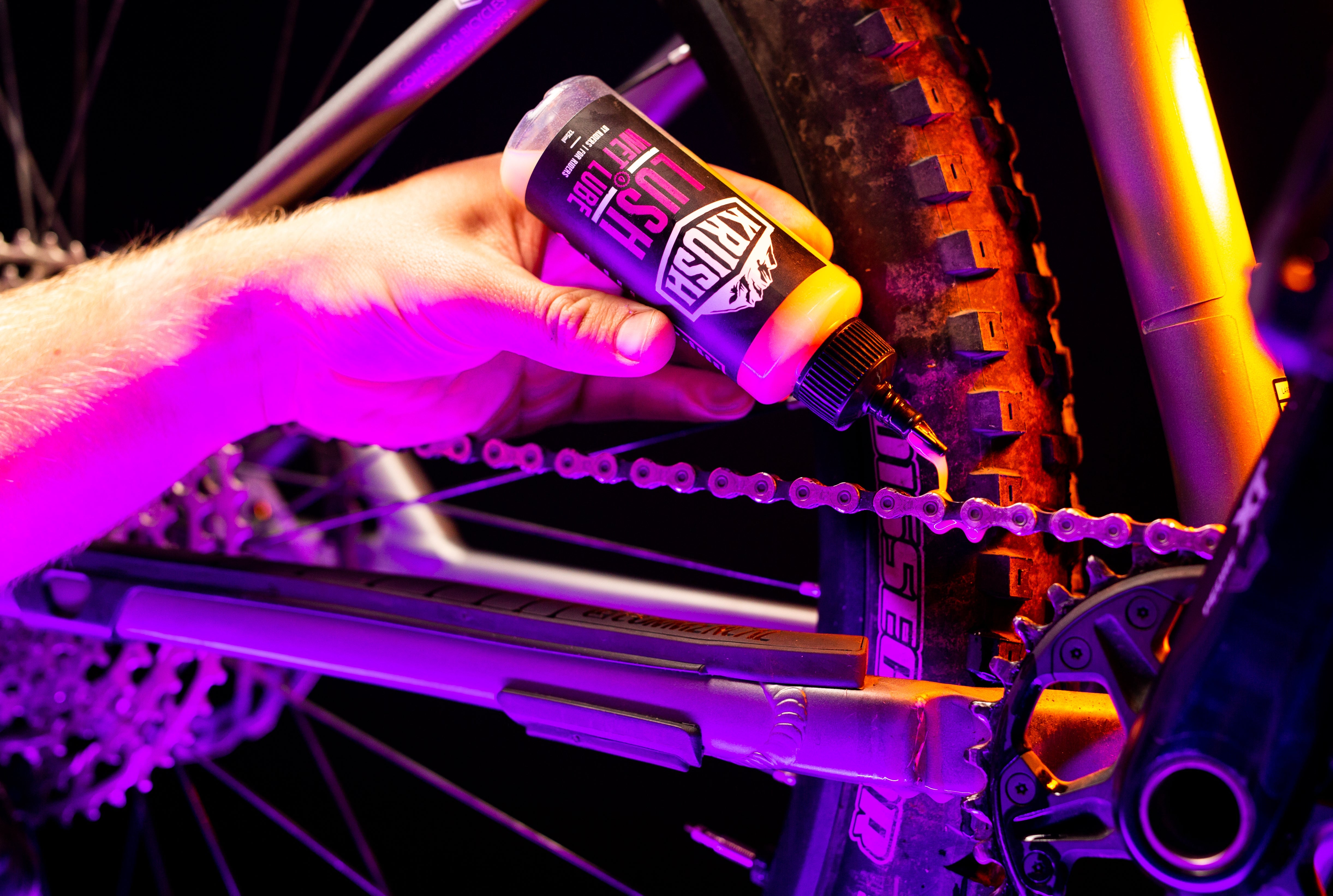 Krush Lush Wet Chain Lube 125ml in use