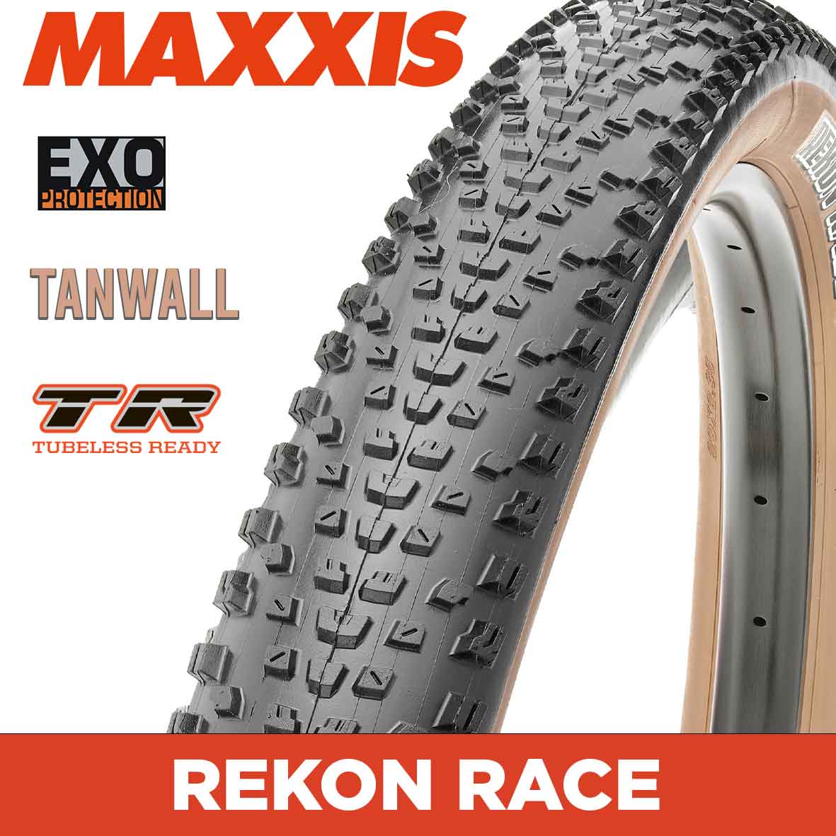 Maxxis Rekon Race Tyre - 29X2.35 - EXO / TR / Tanwall - Foldable 60 TPI E25 at Spoke N Trail
