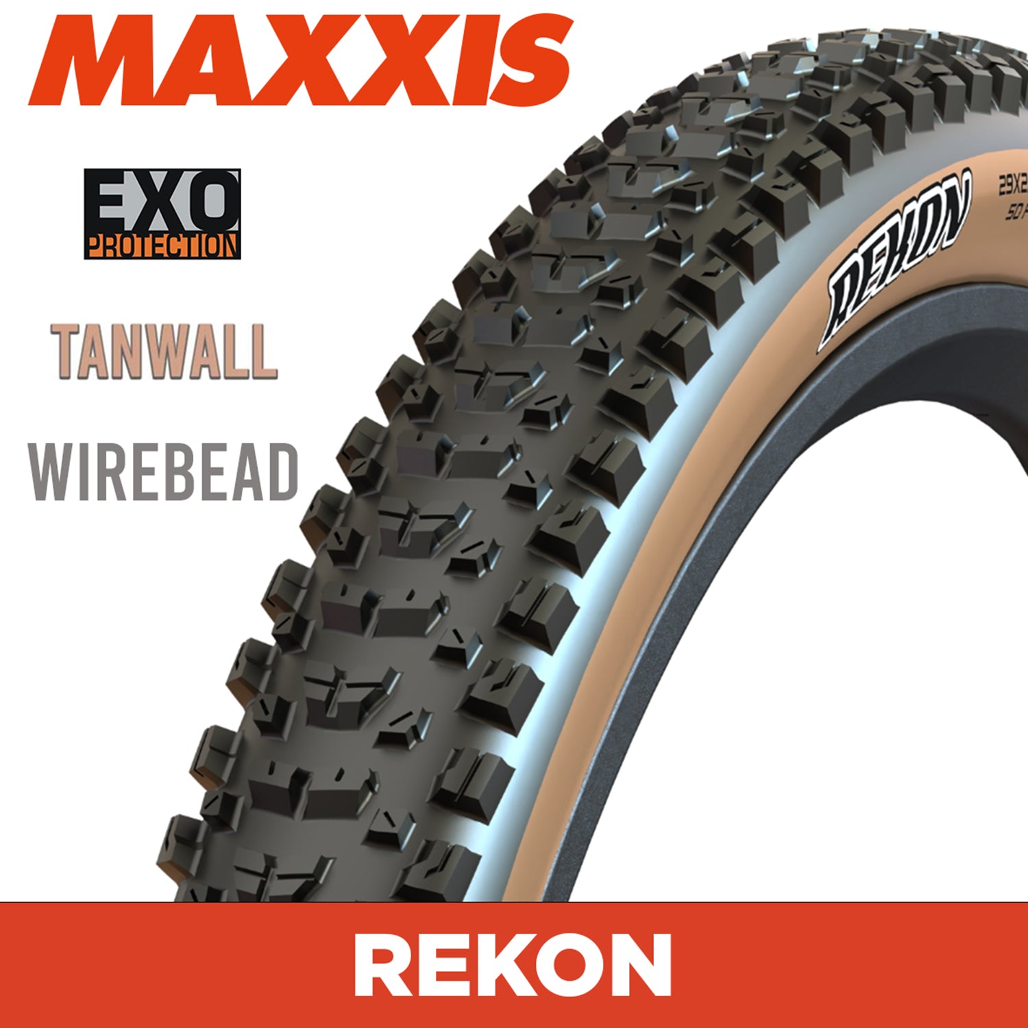 Maxxis Rekon Tyre - 27.5X2.4 - EXO / Tanwall - Wire 60 TPI E25 at Spoke N Trail