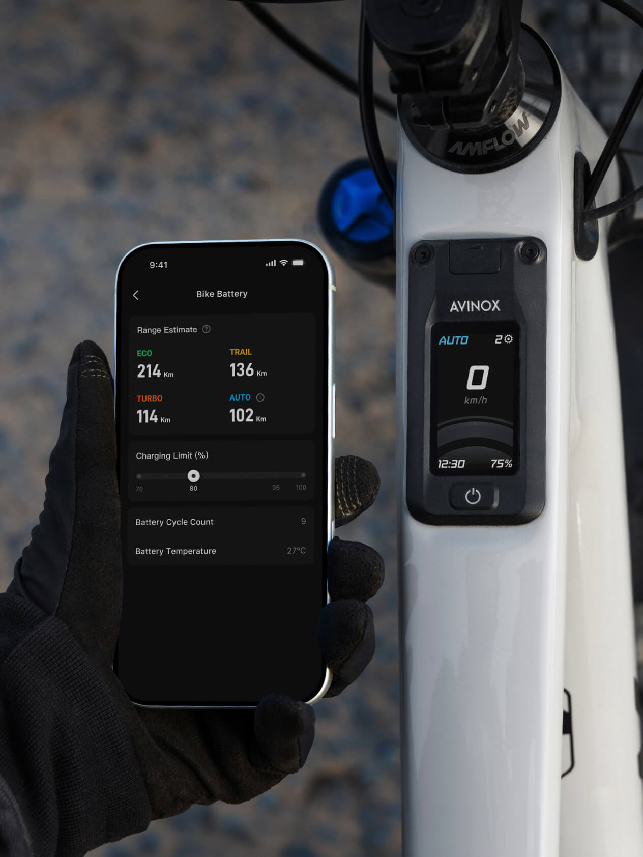 Amflow PX Carbon Avinox display and app detail
