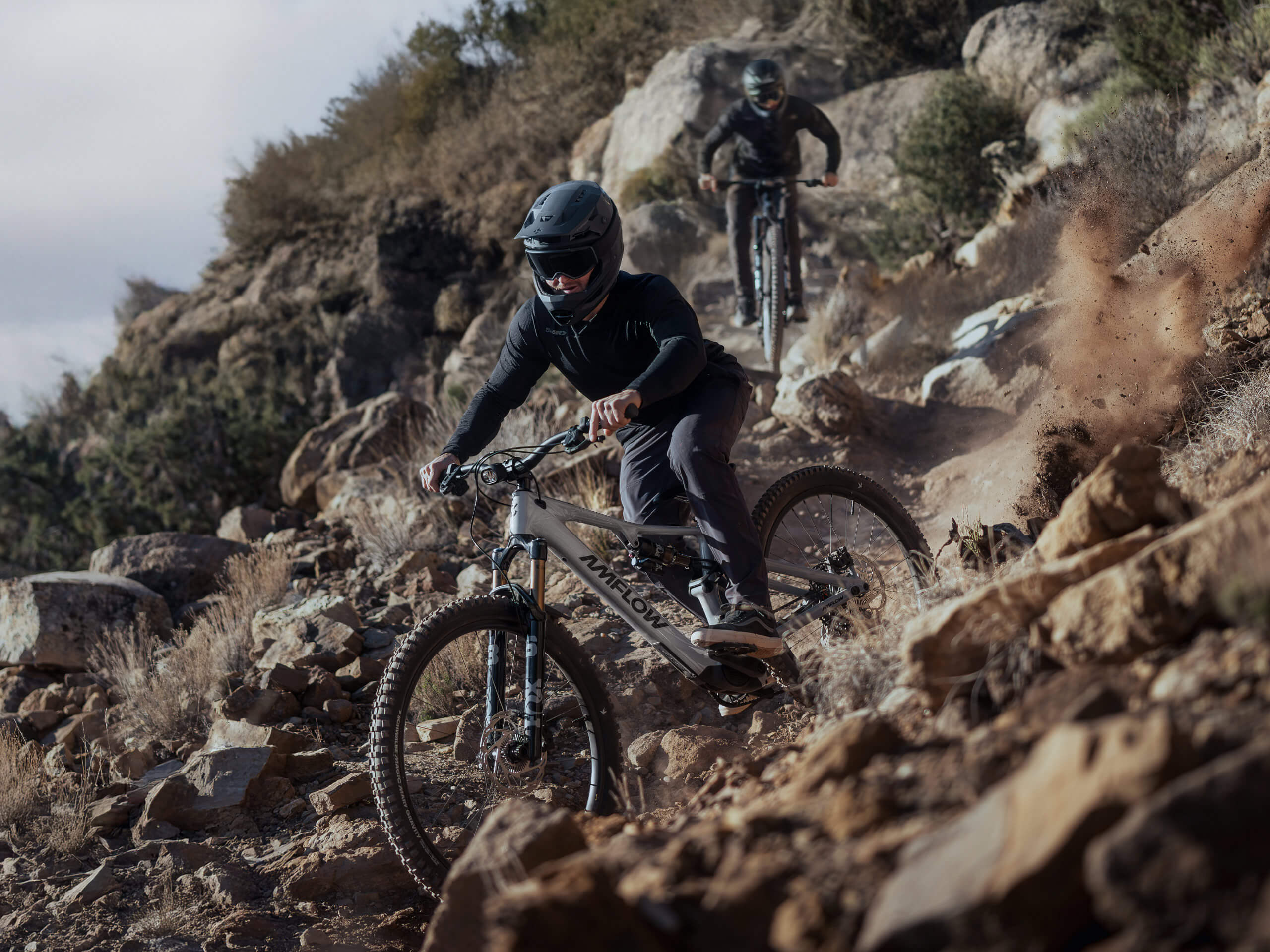 Amflow PX Carbon Pro riders on rocky trail